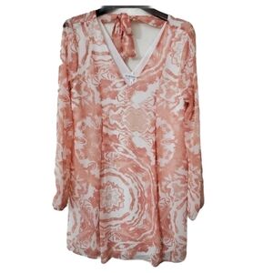 BcbGeneration Dress Small Midi Paisley Print Peach Casual Long‎ sleeve Tie Back